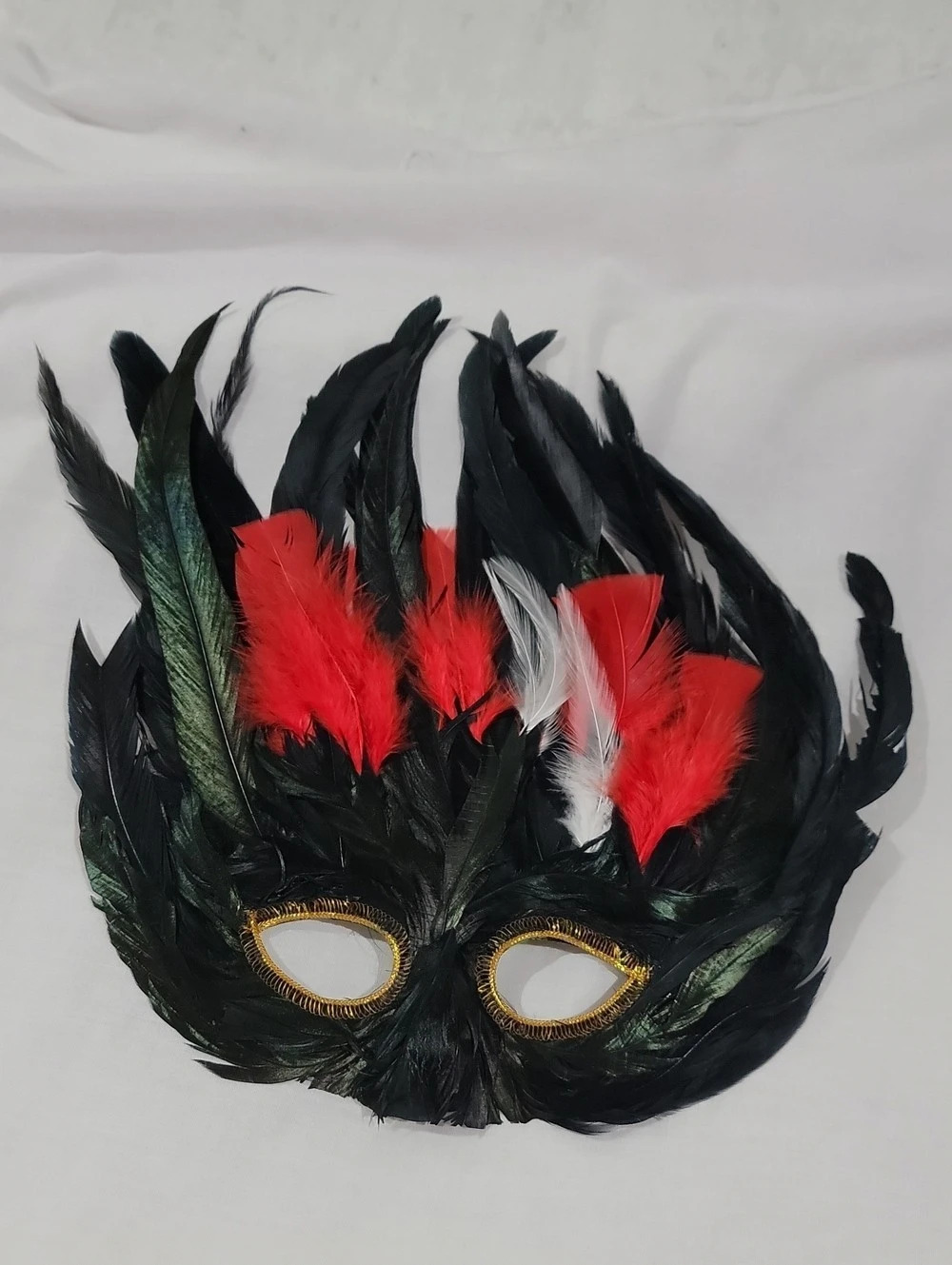 Feather Masquerade Mask in Black & Red Like New